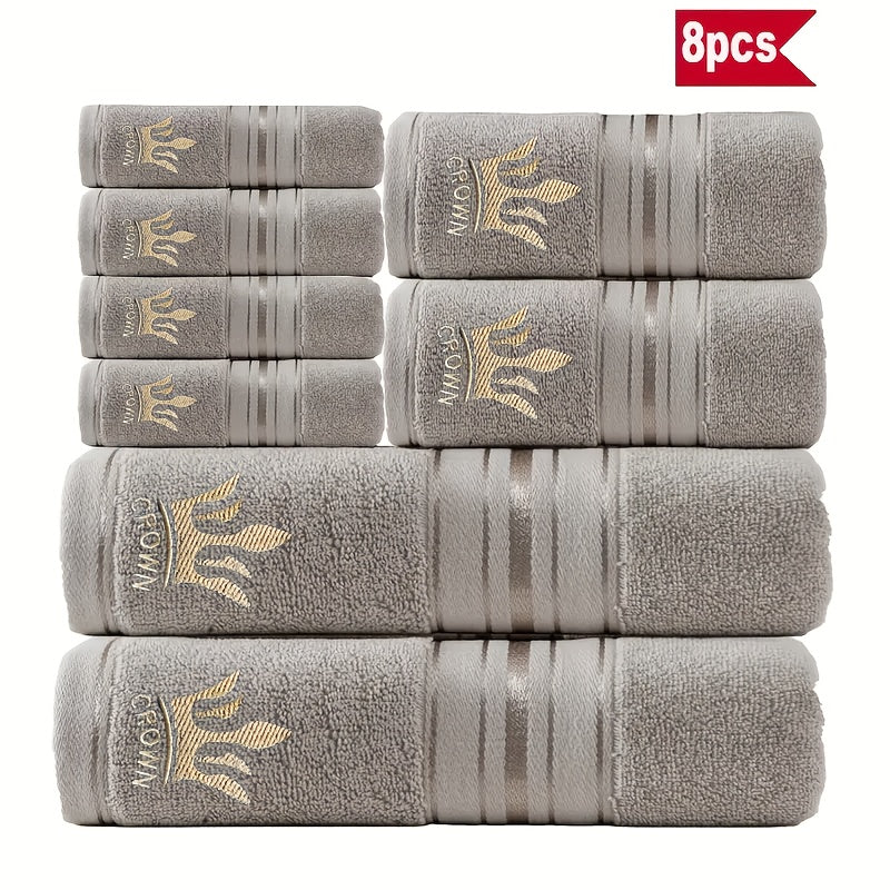 RoyalCotton – 8pcs Luxury Bath Towel Set with Crown Embroidery