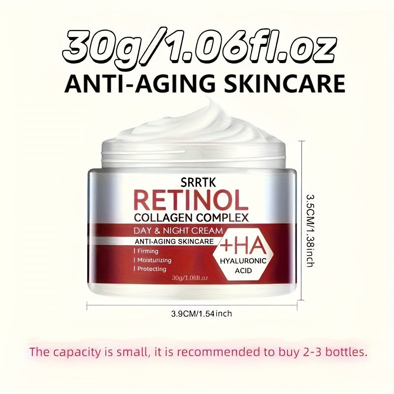 1 Bottle of Retinol Collagen Day & Night Cream - Moisturizing and Nourishing Cream with Hyaluronic Acid and Vitamin E, Suitable for Dry, Rough Light Beige, Firming and Youthful Glow, Retinol And Collagen For, Retinol Seoul An