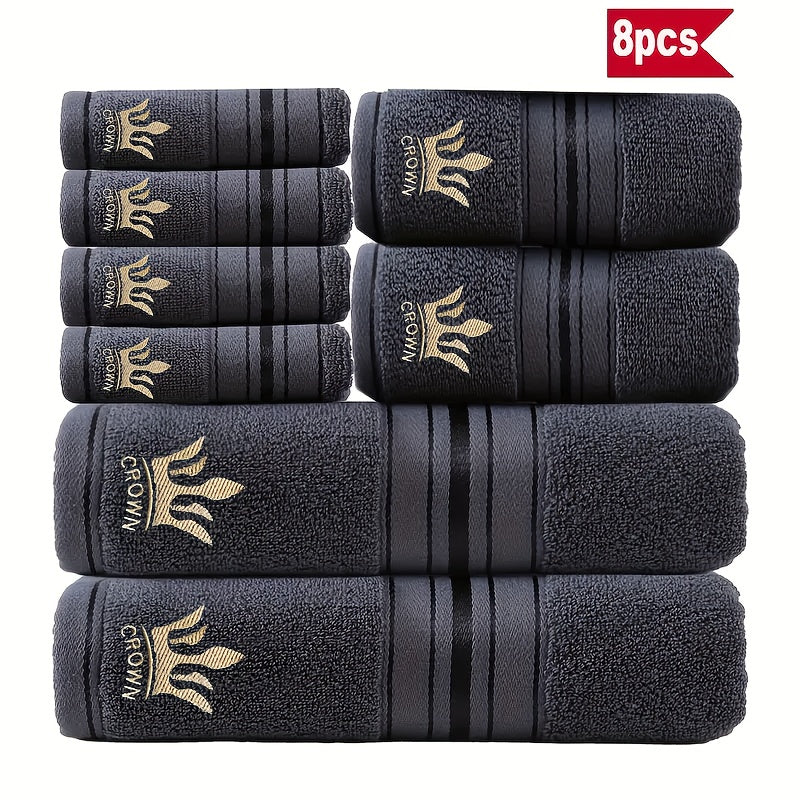 RoyalCotton – 8pcs Luxury Bath Towel Set with Crown Embroidery
