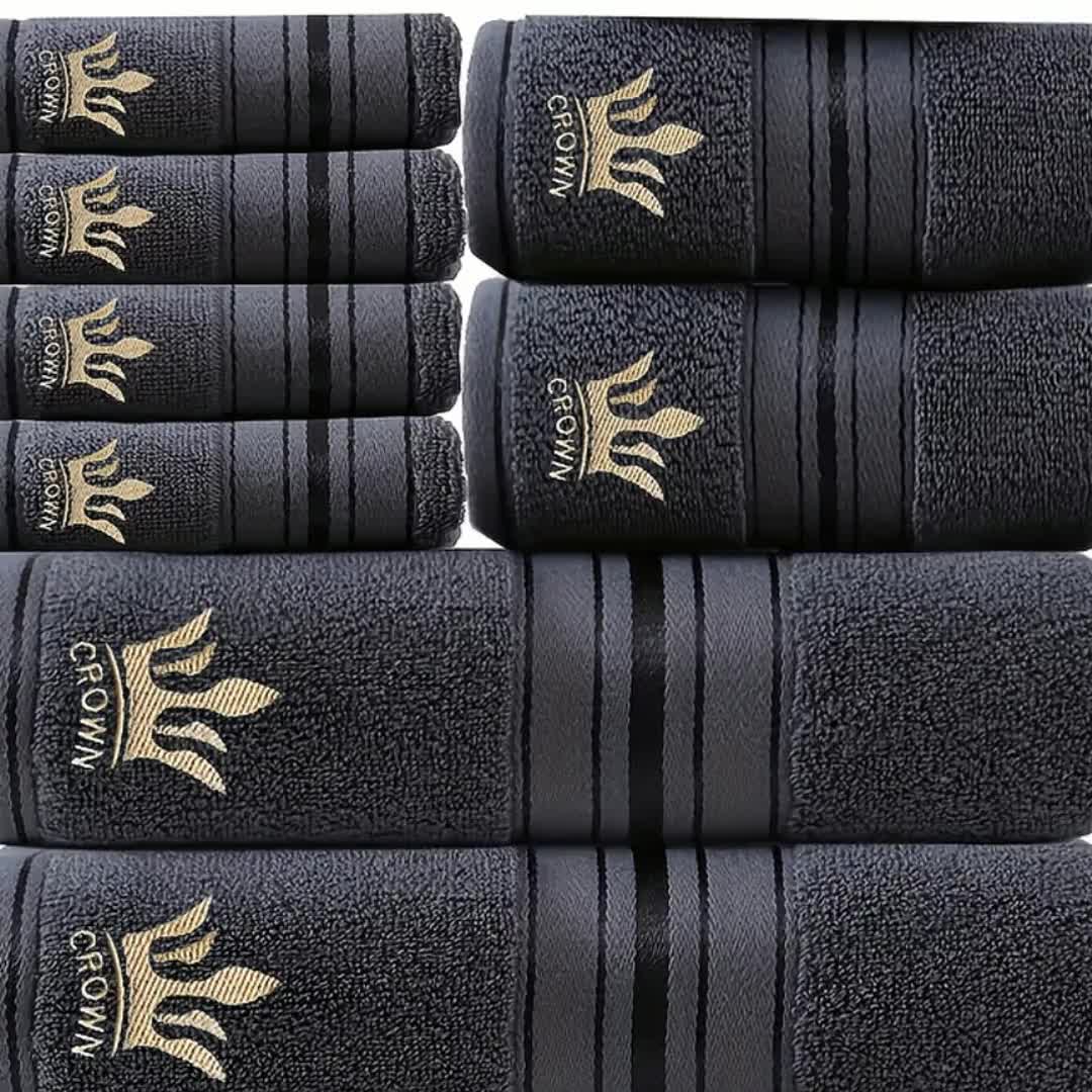 RoyalCotton – 8pcs Luxury Bath Towel Set with Crown Embroidery