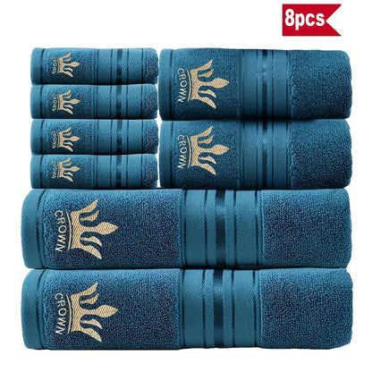 RoyalCotton – 8pcs Luxury Bath Towel Set with Crown Embroidery