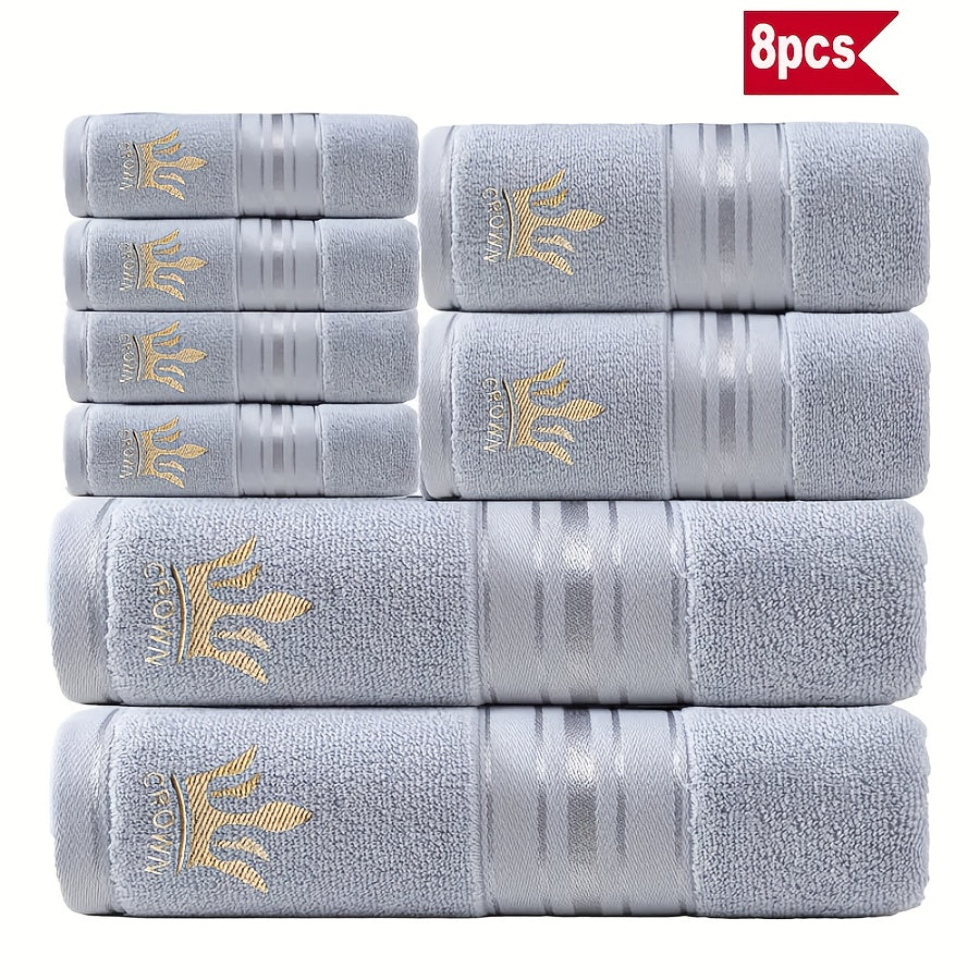 RoyalCotton – 8pcs Luxury Bath Towel Set with Crown Embroidery